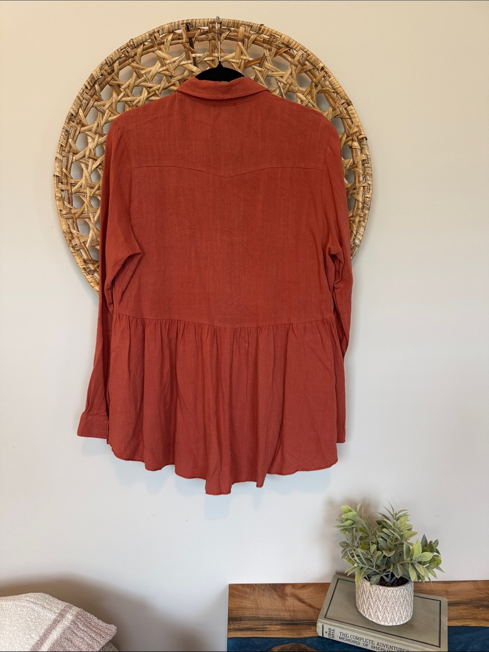 Umgee Terracotta Button-Front Peplum Shirt - Picture 8 of 13
